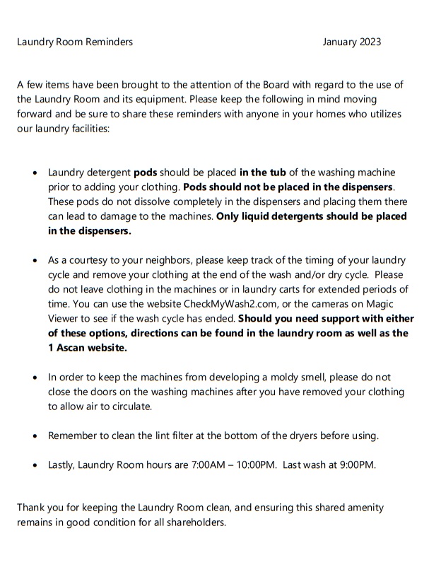 Laundry Room Notice